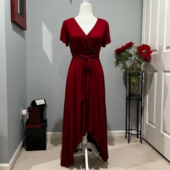 NEW West Kei Modal Jersey Flutter Sleeve Cascading High Low Belted Maxi Dress XS - Picture 5 of 15